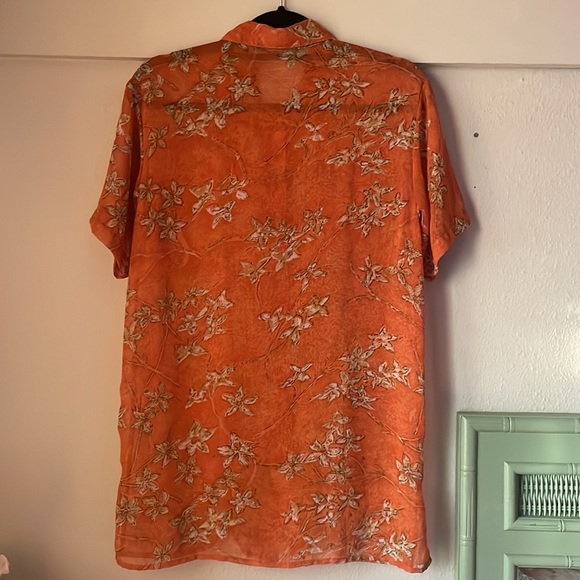 Vintage sheer floral printed short sleeve button down blouse top - Picture 5 of 5